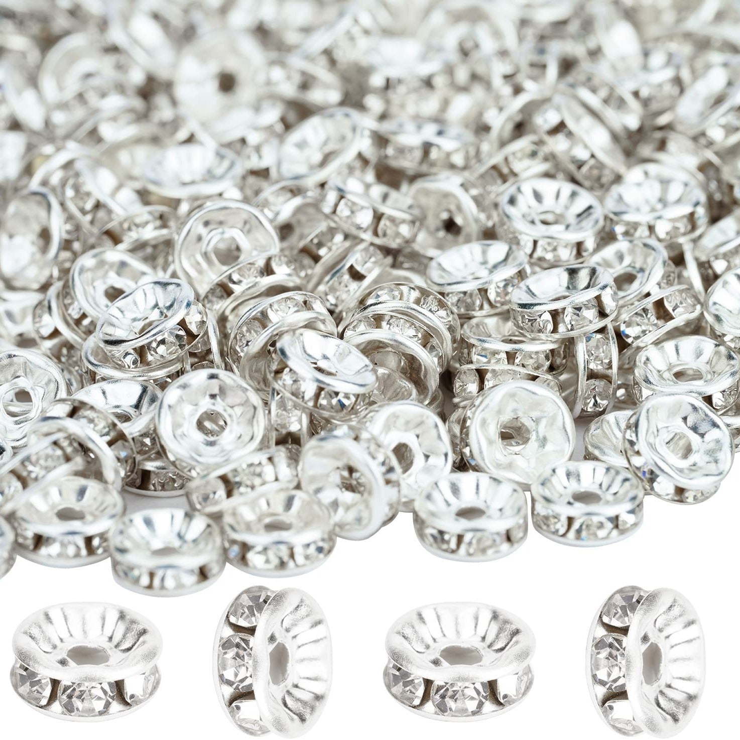 800pcs 6mm-8mm Round Rhinestone Spacer Beads - Perfect for Making Necklace, Bangle, and Pendant Jewelry!