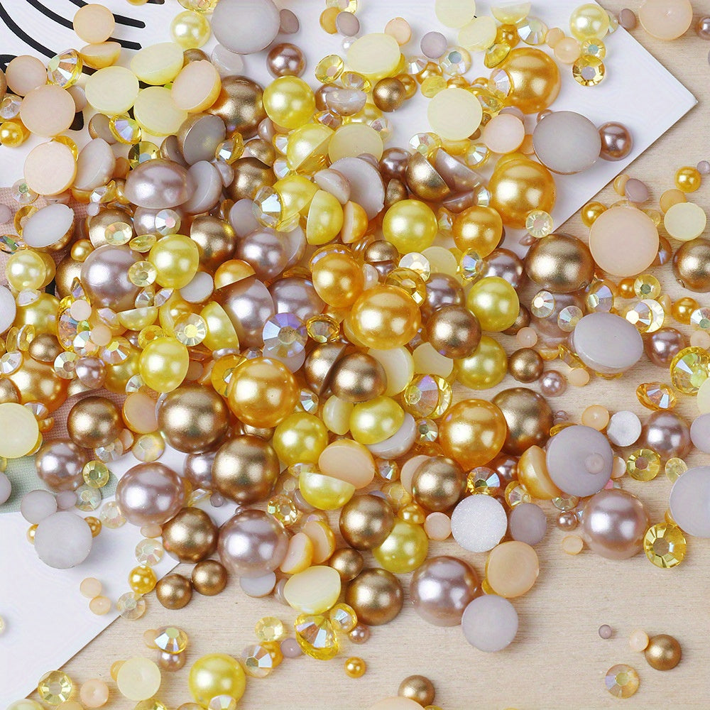 3800pcs 30g Mixed Flat Back Pearls and Rhinestones for Crafts and Nail Art - 3mm-10mm Sizes in Blue, Pink, and White - Perfect for Eye Makeup and Jewelry Design