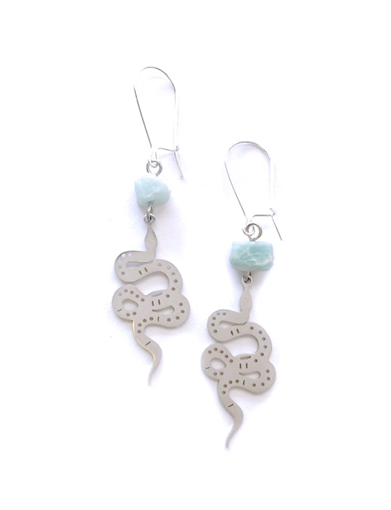 Amazonite Snake Earrings - Silver