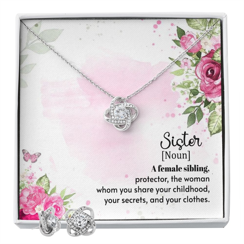 A female sibling Love Knot Earring & Necklace Set